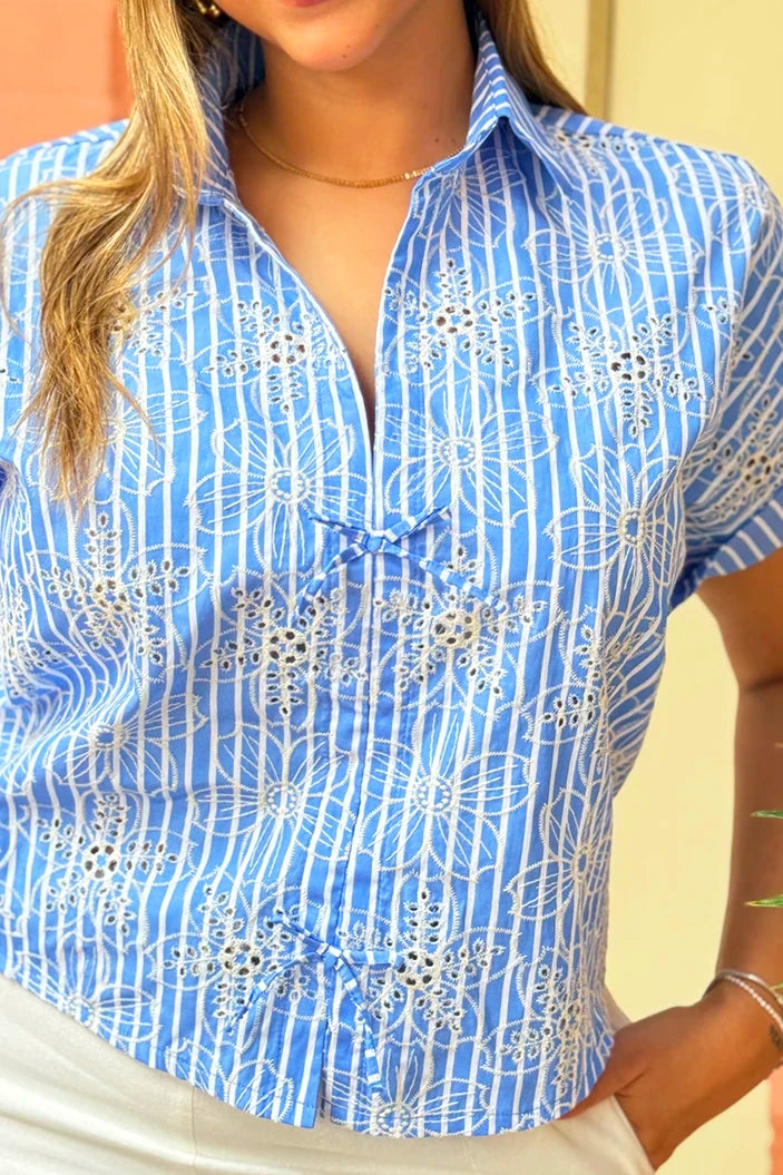 Blusa Corta Manga Corta-Plus DP01042 para mujer dyaboo azul