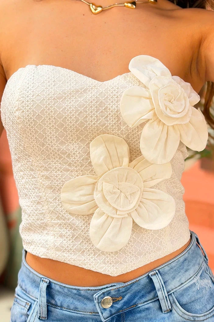 Blusa Corta Strapless DF01A62 para mujer dyaboo beige