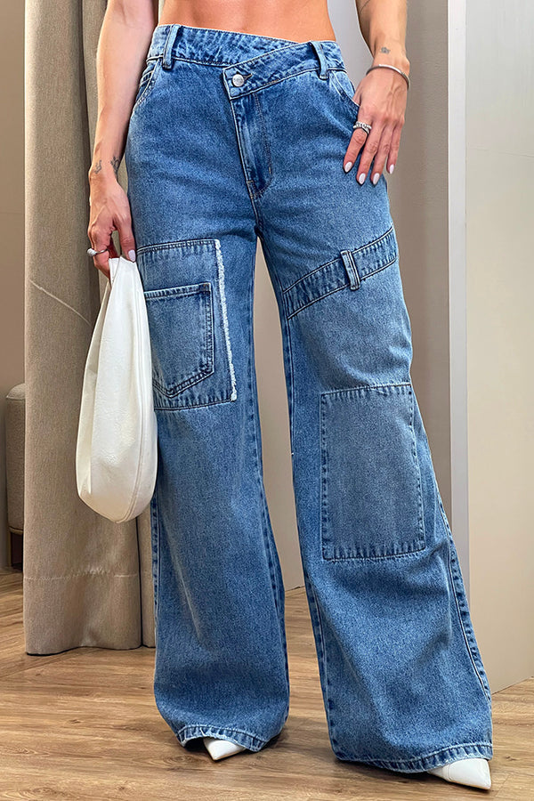 Pantalón SIK33078  para mujer cargo de mezclilla confeccionado en denim dyaboo color azul 2