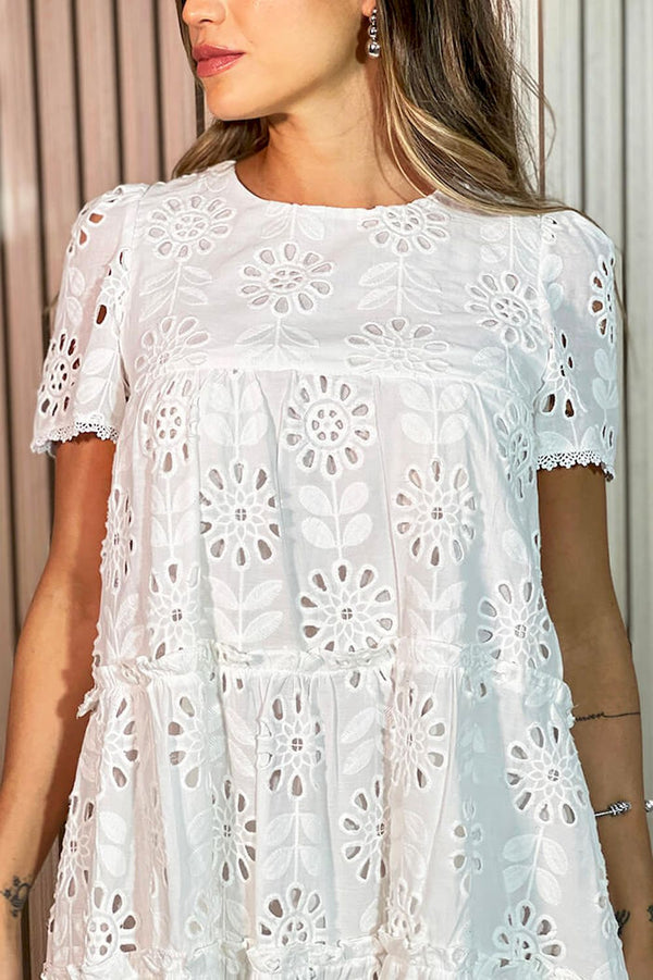 Vestido corto ojalillo  para mujer DF09089 crudo