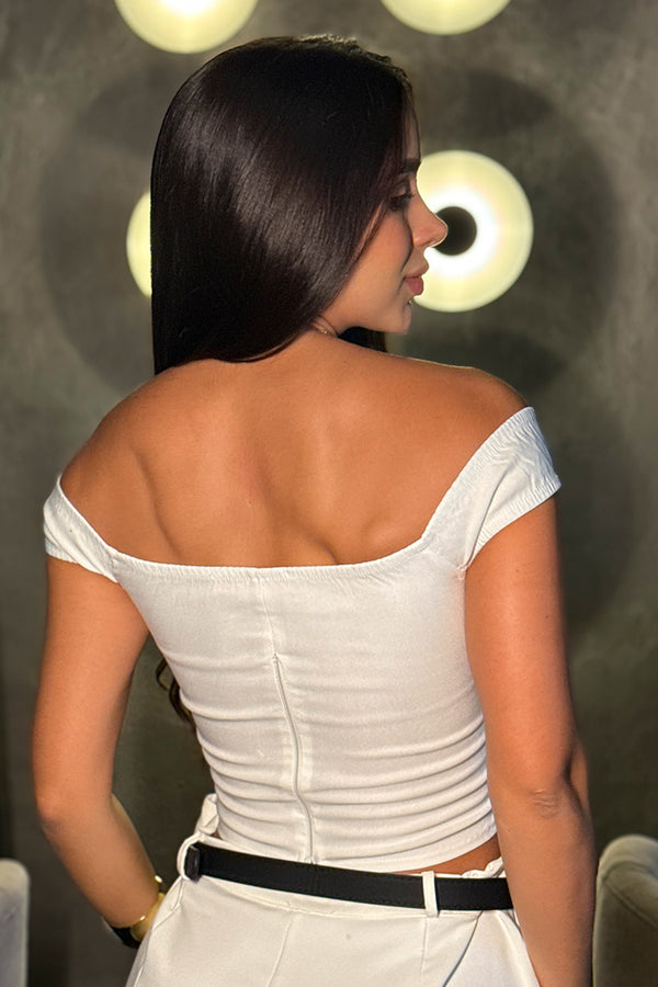 Blusa Corta Bandeja DF01986 para mujer dyaboo crudo/blanco