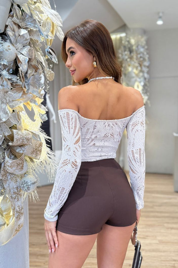 Blusa Corta Manga Larga DF01874 para mujer dyaboo camel 