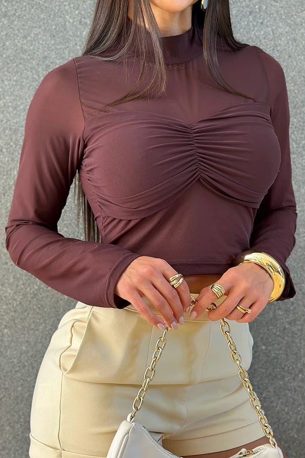 Blusa Corta Manga Larga DF01961 para mujer dyaboo cafe