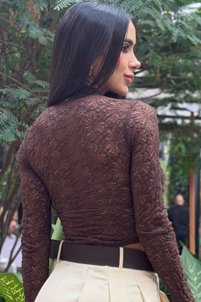 Blusa Corta Manga Larga DF01A40 para mujer dyaboo cafe