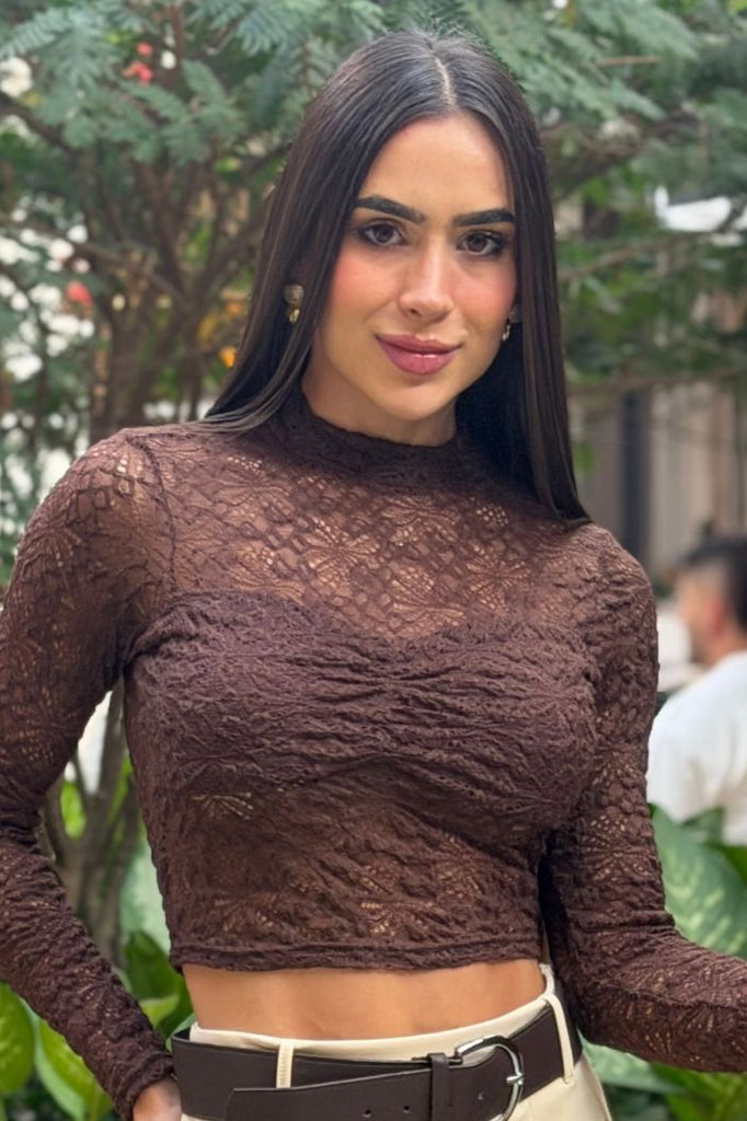 Blusa Corta Manga Larga DF01A40 para mujer dyaboo cafe