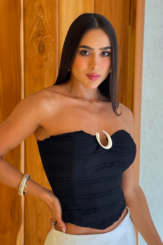 Blusa Corta Straple DF01992 para mujer dyaboo negro