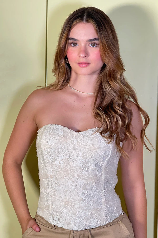 Blusa Corta Strapless DF01A17 para mujer dyaboo beige