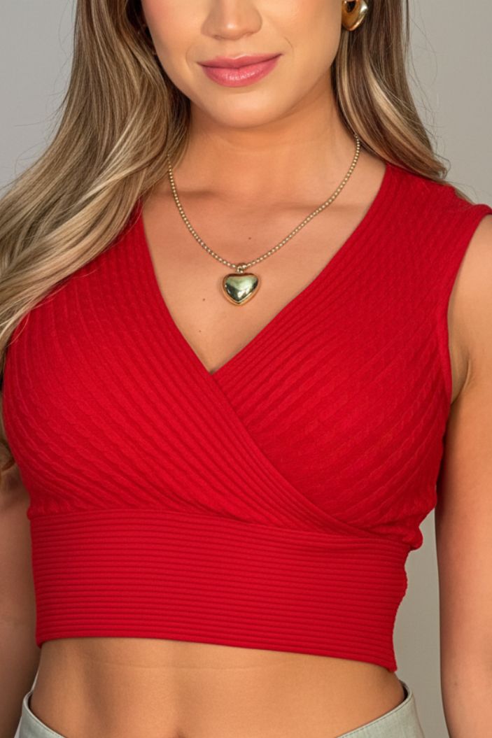 Blusa Corta Tejida 7925 para mujer Dyaboo Rojo