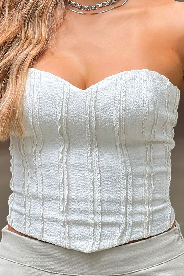 Blusa DF01858 para mujer tipo corset blanco sin tirantes con textura acanalada dyaboo color crudo