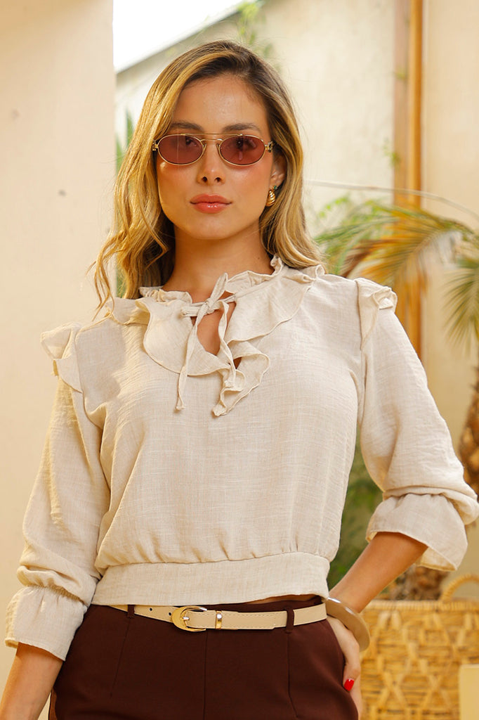 Blusa DF02334 para mujer dyaboo beige 