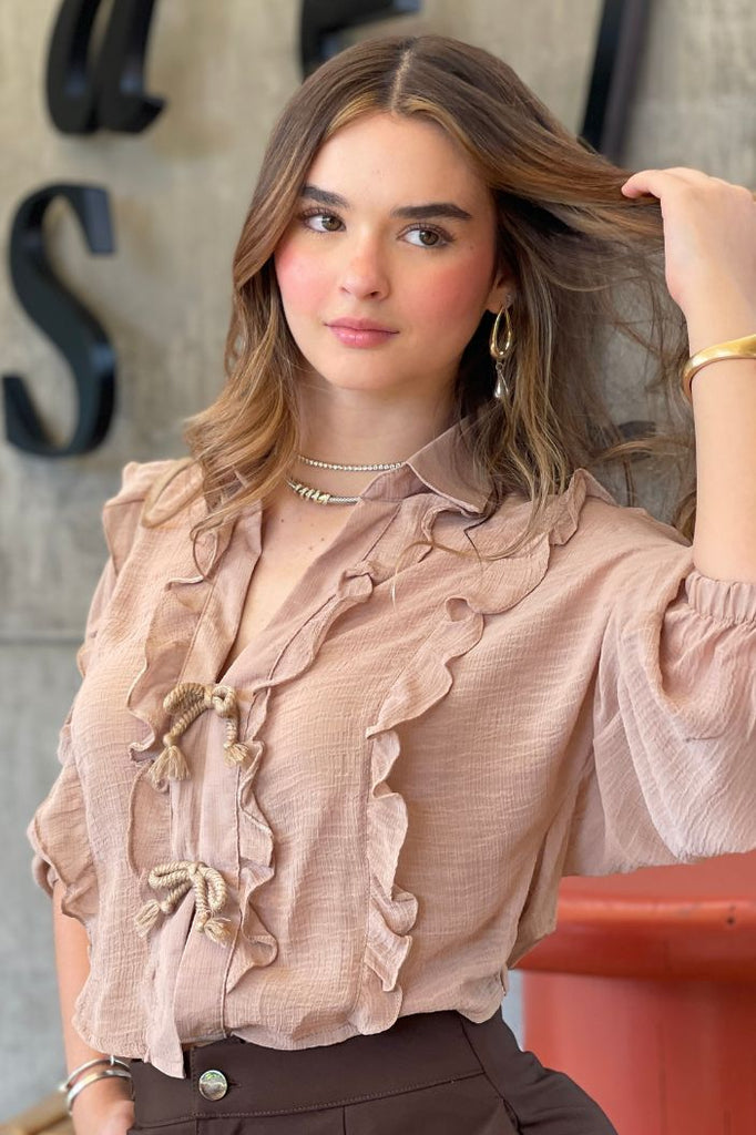 Blusa DF02337 para mujer dyaboo camel