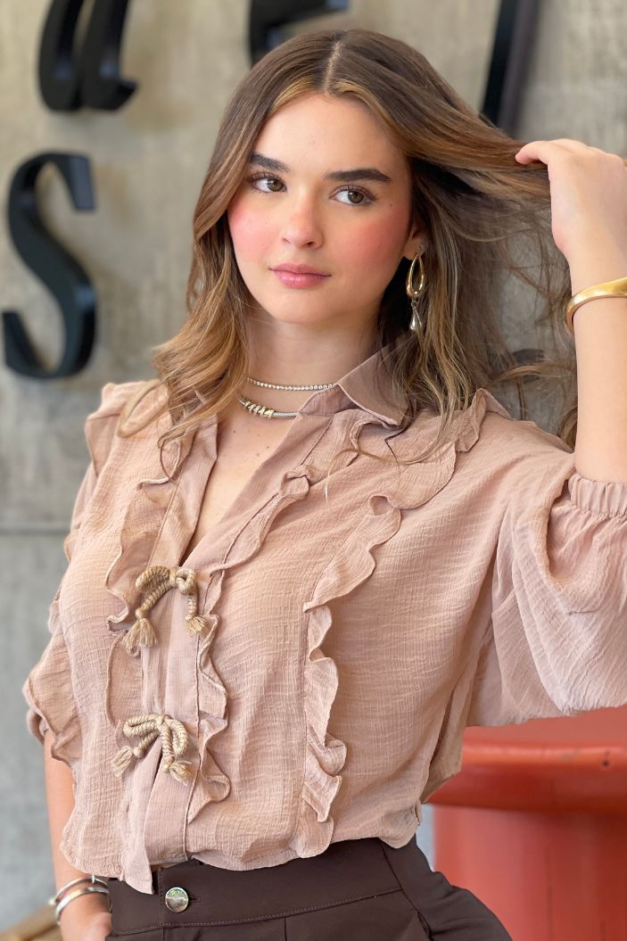 Blusa DF02337 para mujer dyaboo camel