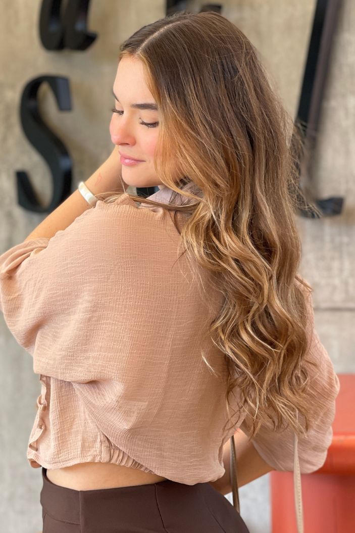 Blusa DF02337 para mujer dyaboo camel