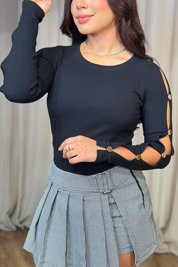 Blusa DF02362 para mujer con huecos en las mangas dyaboo color negro 1