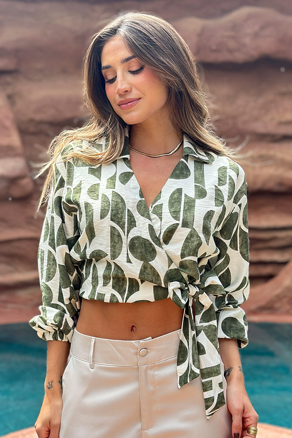 Blusa DF02369 para mujer tipo wrap con escote en 