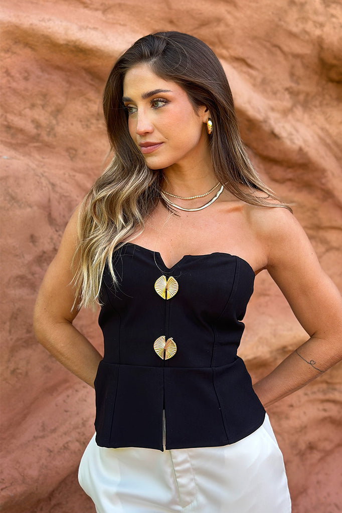 Blusa Strapless Blusa Tipo Corset Negro Blusa Strapless DF02381