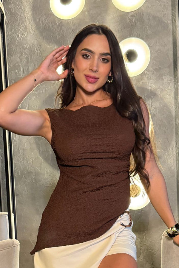 Blusa Larga Bandeja DF02442 para mujer dyaboo cafe