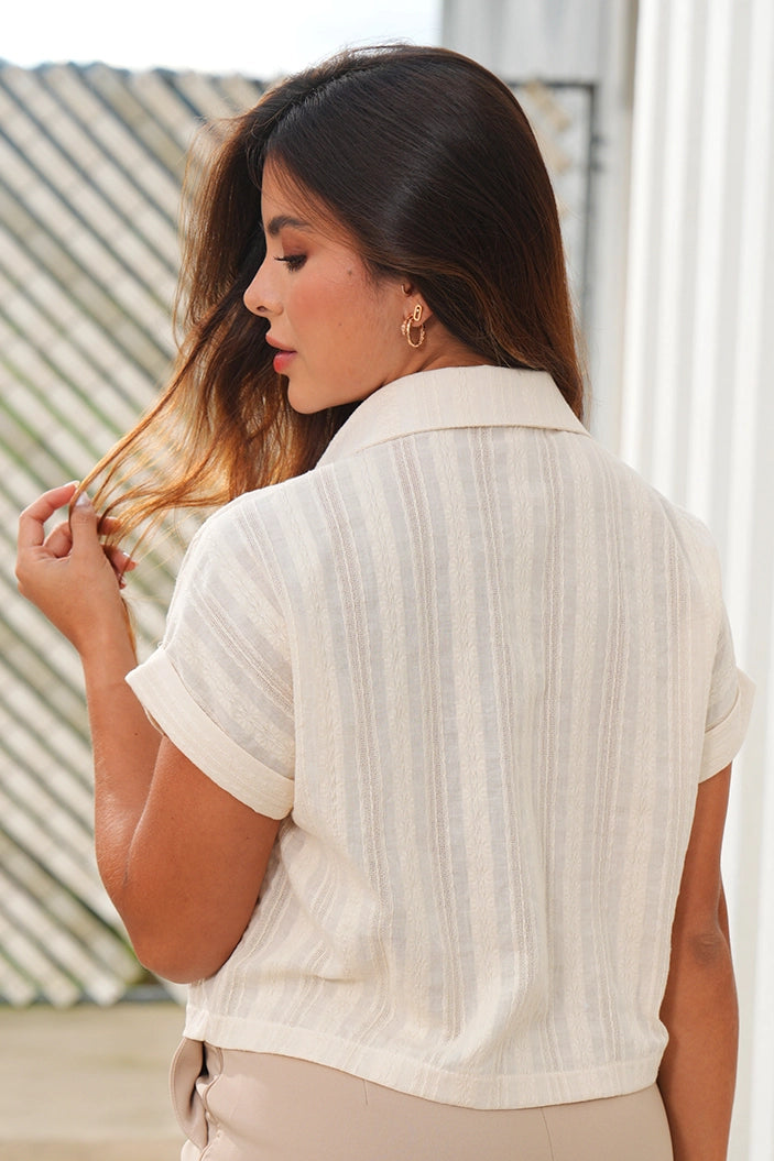 Blusa Larga Manga Corta DF02575 Para mujer dyaboo beige
