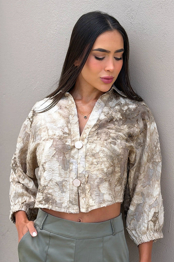 Blusa Larga Manga Larga DF02554 para mujer dyaboo camel