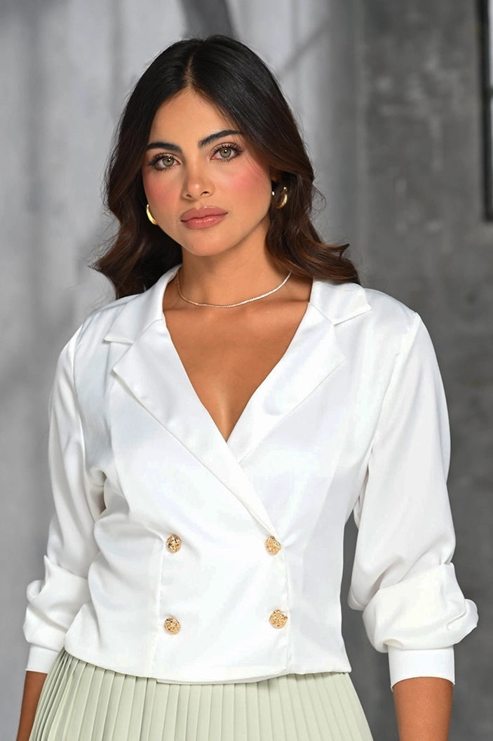 Blusa Larga Manga Larga DF02689 Para mujer dyaboo crudo/blanco