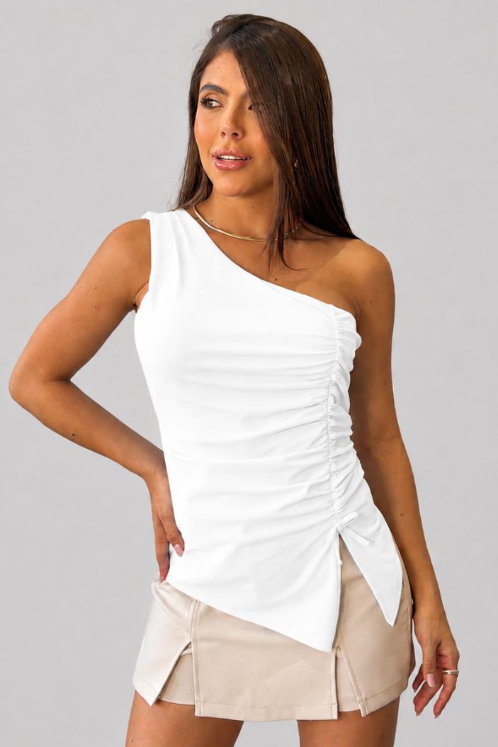 Blusa Larga Solo Hombro DF02699 para mujer dyaboo crudo/blanco