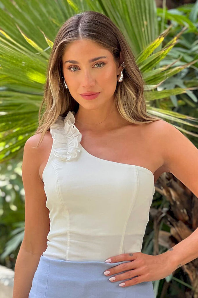 Blusa blanca un solo hombro clearance
