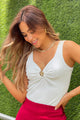 Blusa en tejido acanalado Df01861 para mujer dyaboo color crudo 2
