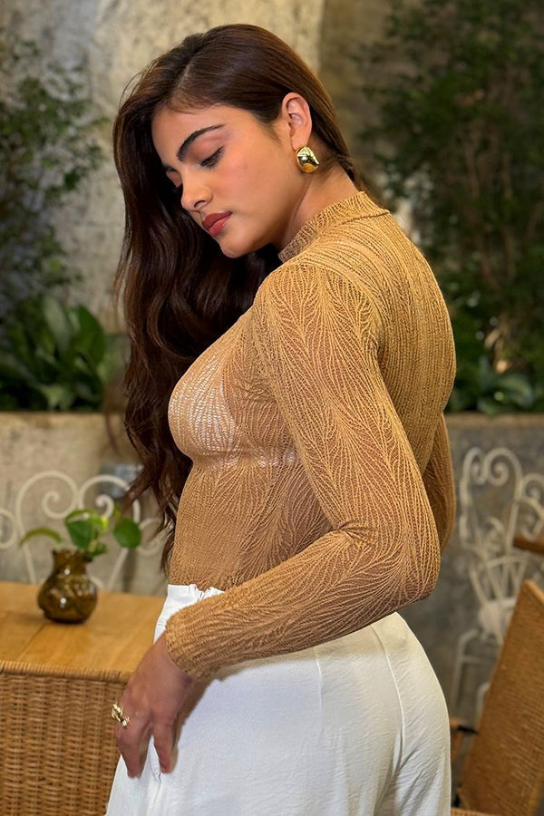 Body Manga Larga DF05066 para mujer dyaboo camel