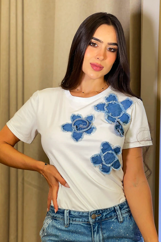 Camiseta Manga Corta DF03074 algodón y elastano para mujer dyaboo crudo