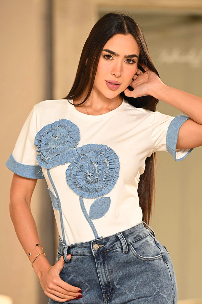 Camiseta Manga Corta DF03107 para mujer dyaboo crudo/blanco