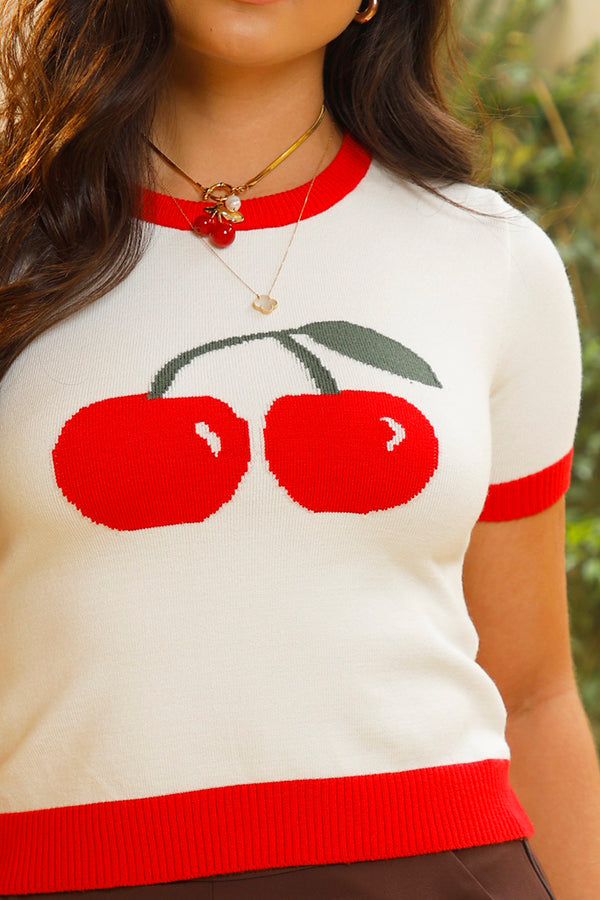 Camiseta TF02299 silueta ajustada para mujer con estampado de cereza, elaborada en tejido con algodón dyaboo color crudo 3