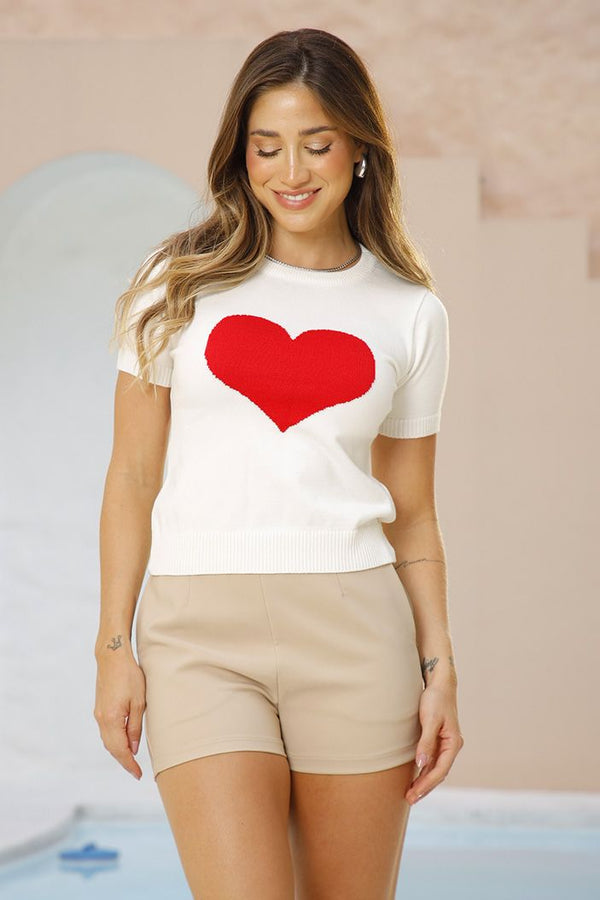 Camiseta Tejida TF02289 corazon silueta ajustada para mujer dyaboo crudo 1