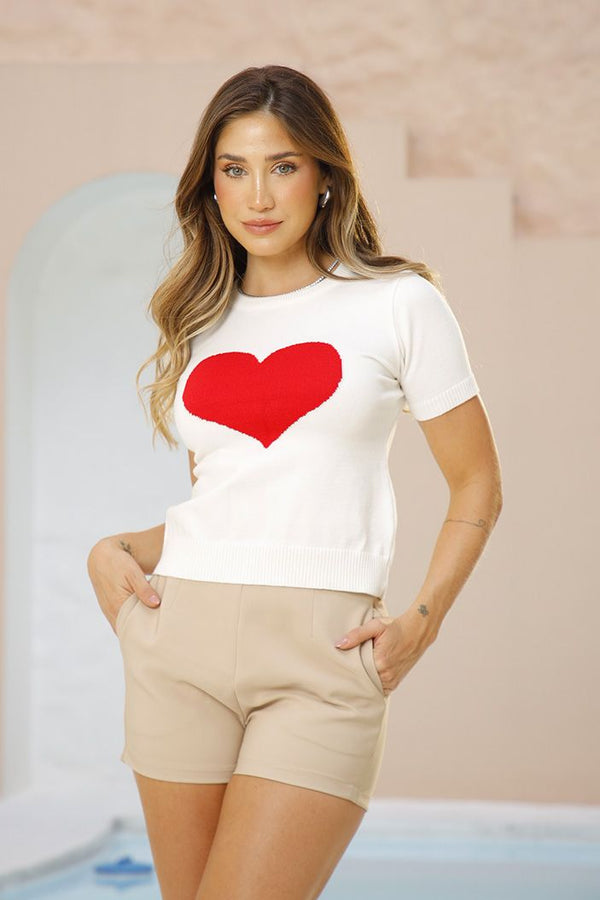 Camiseta Tejida TF02289 corazon silueta ajustada para mujer dyaboo crudo 2