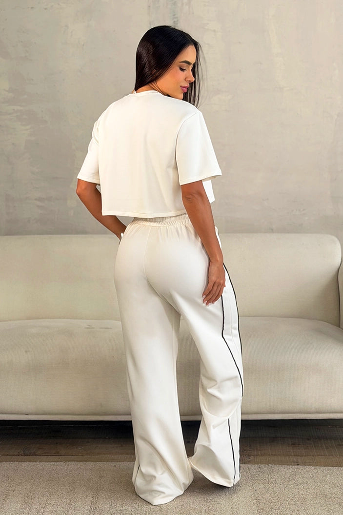 Conjunto Blusa Y Sudadera  DF14261  para mujer dyaboo crudo/blanco