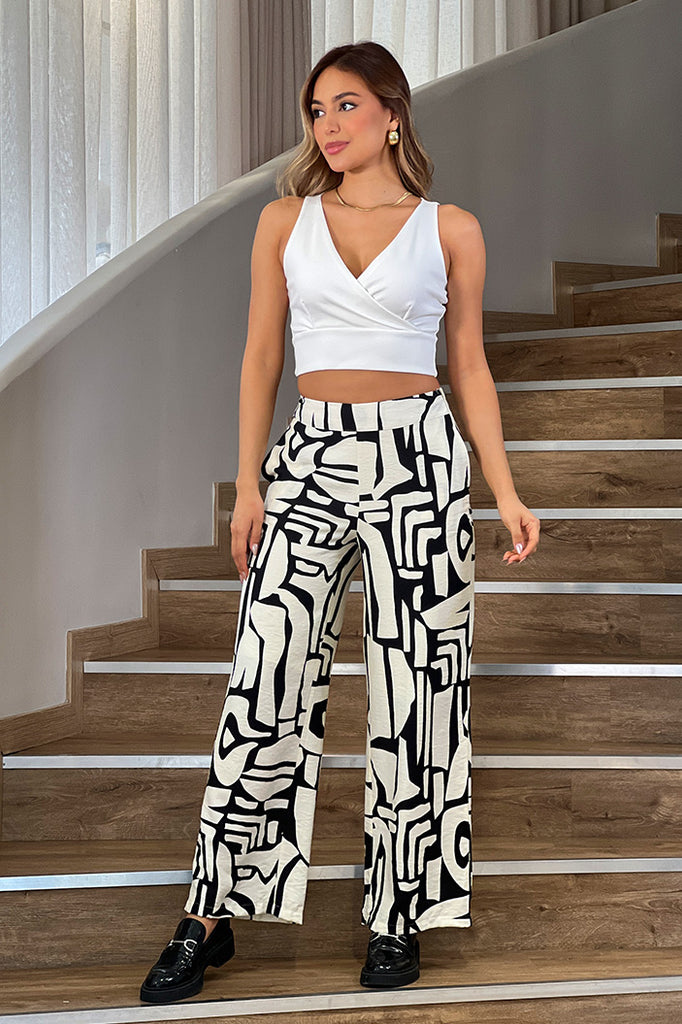 Conjunto DF14134 estampado para mujer elaborado en chalis dyaboo color negro 2