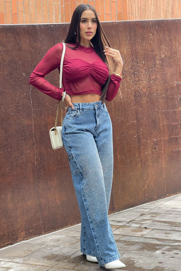 Jean Palazzo SF22020 para mujer dyaboo indigo