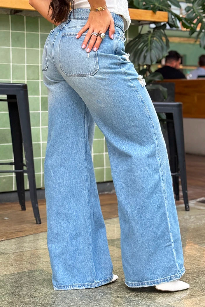 Jean Palazzo SF22031 Para mujer dyaboo indigo claro