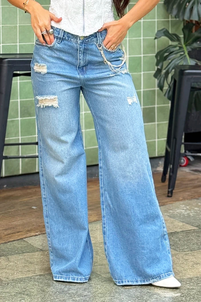 Jean Palazzo SF22031 Para mujer dyaboo indigo claro