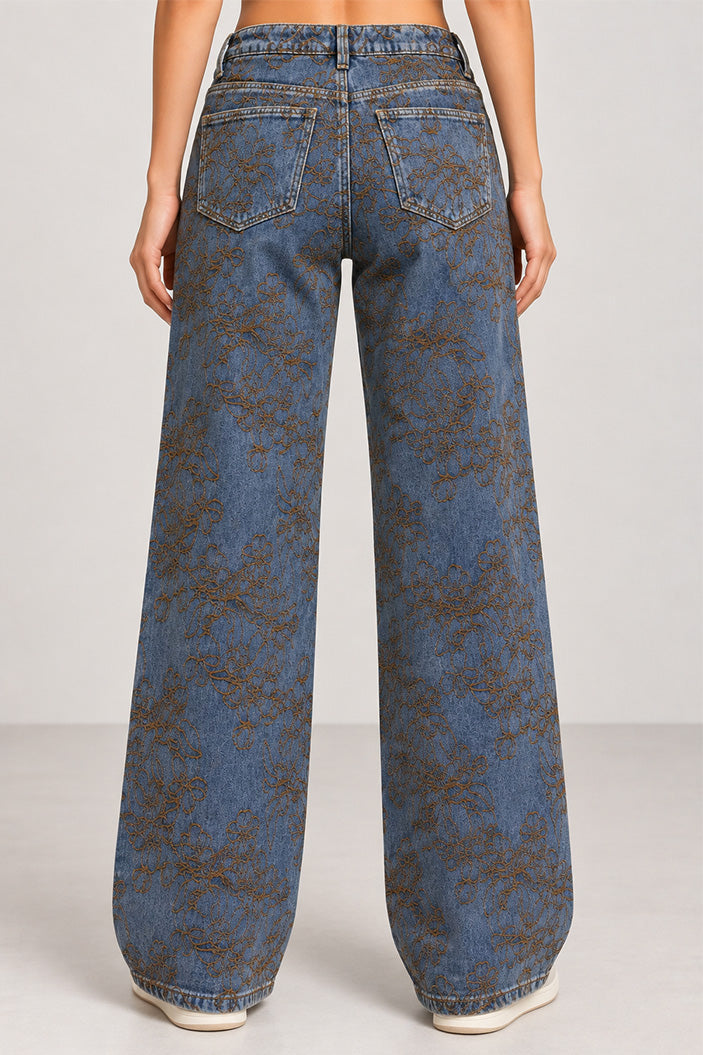 Jean Recto HF22064 para mujer dyaboo indigo bordado