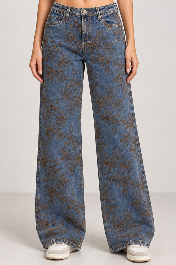 Jean Recto HF22064 para mujer dyaboo indigo bordado
