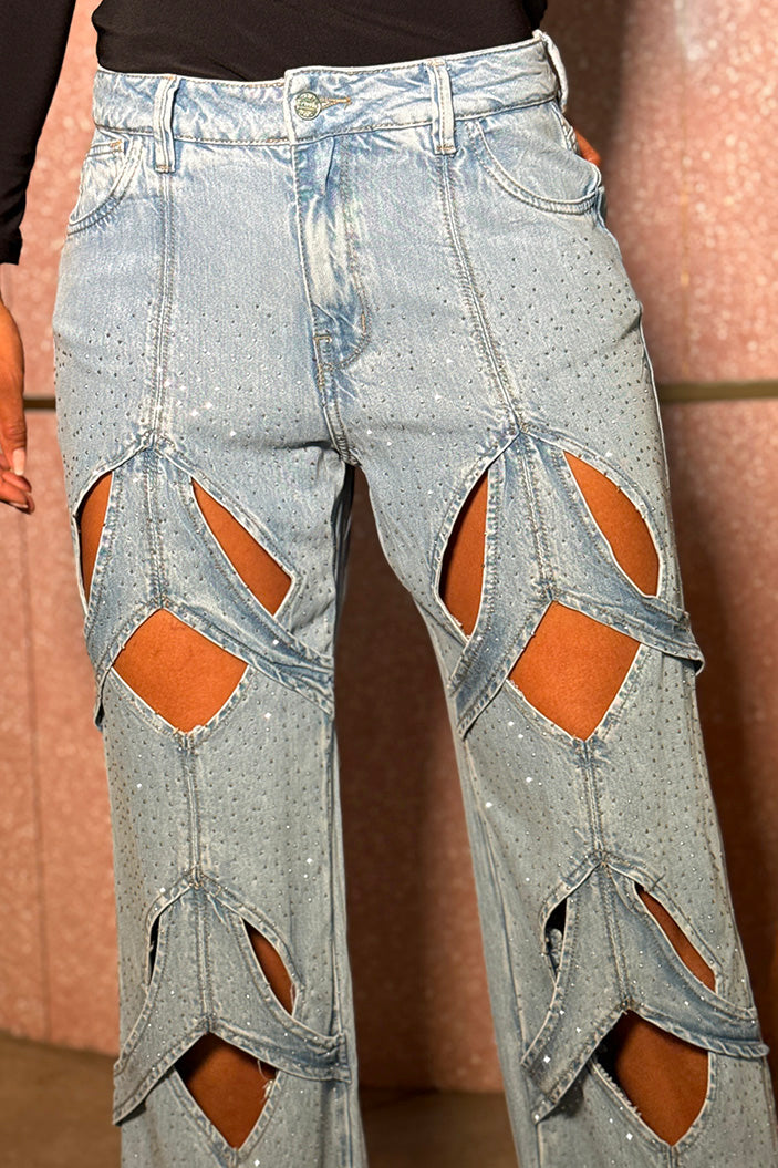 Jean SF22018 para mujer dyaboo piedras indigo claro