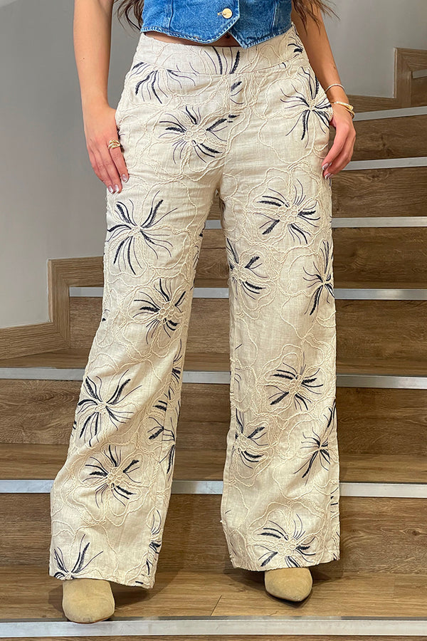 Pantalón  DF06143  para mujer de silueta amplia y relajada tipo palazzo dyaboo beige 2