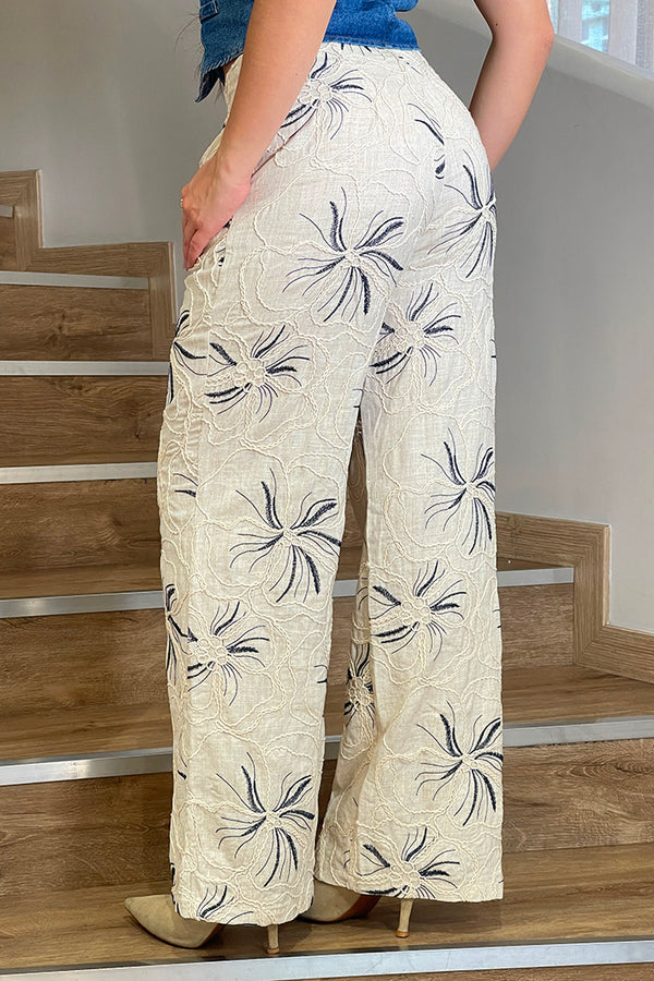 Pantalón  DF06143  para mujer de silueta amplia y relajada tipo palazzo dyaboo beige