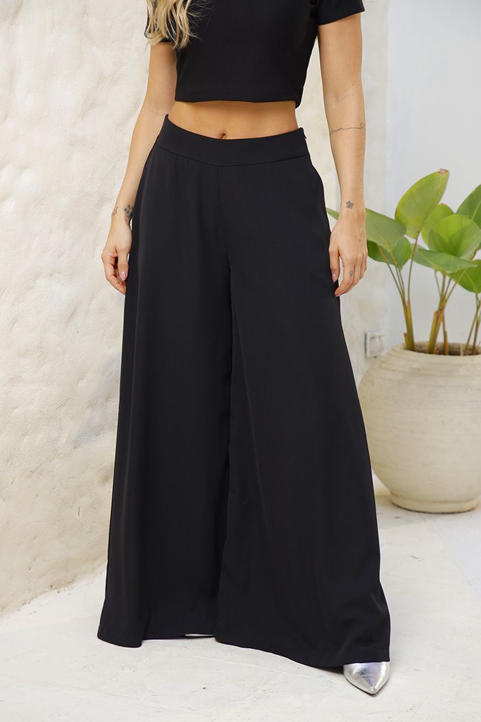 Pantalón Palazzo DF06104  silueta suelta para mujer, elaborado en poliéster dyaboo negro 2