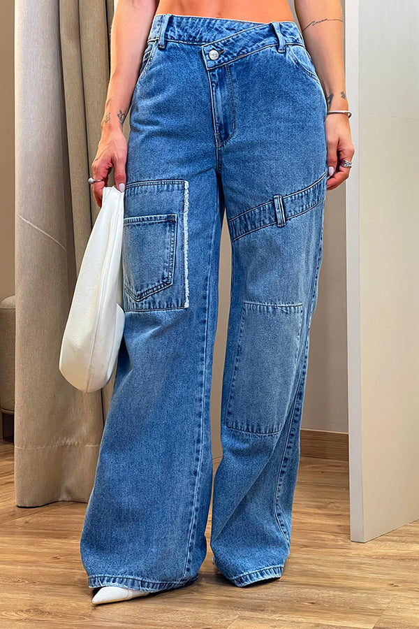 Pantalón SIK33078  para mujer cargo de mezclilla confeccionado en denim dyaboo color azul 1