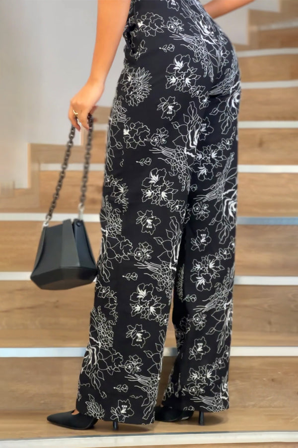 Pantalon Recto con grabado para mujer dyaboo DF06099 negro