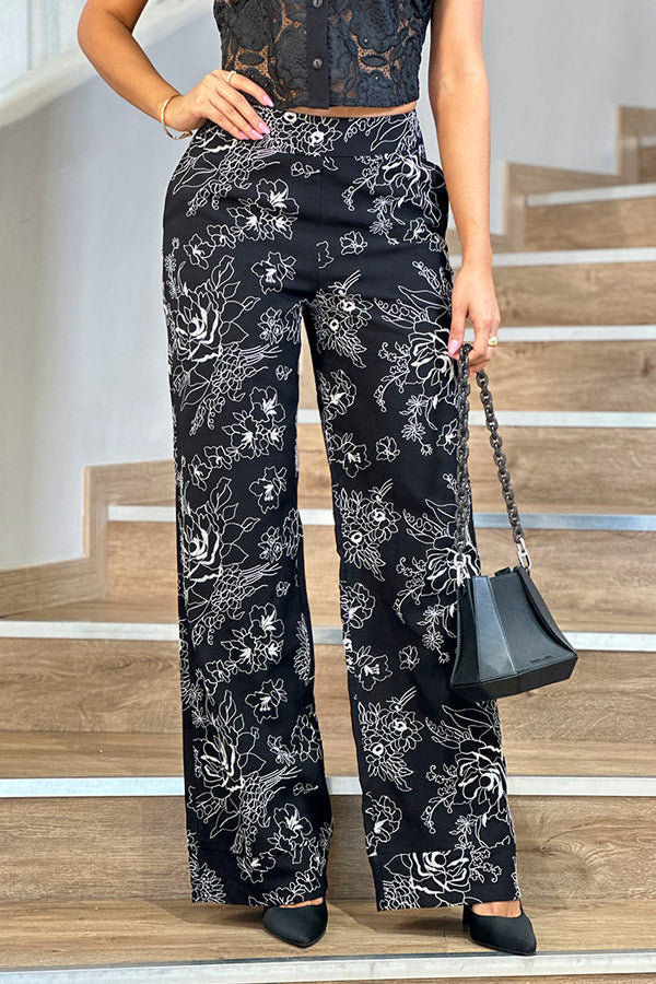 Pantalon Recto con grabado para mujer dyaboo DF06099 negro
