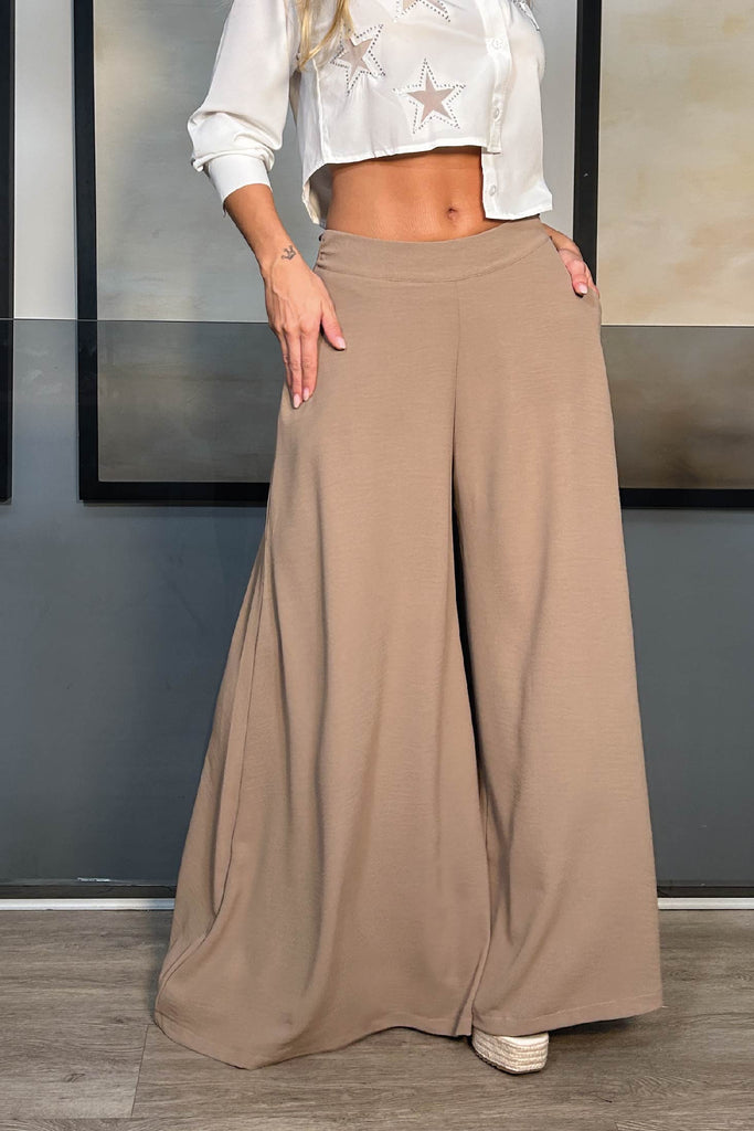 Pantalones Anchos Pantalones Palazzo Corto 1# Pantalón Palazzo Con