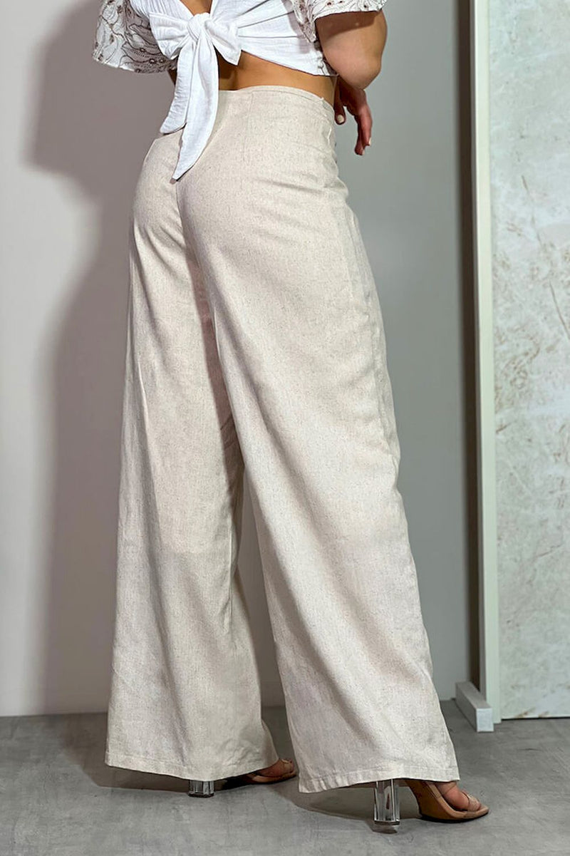 Pantalon ancho lino beige dyaboo DF06065
