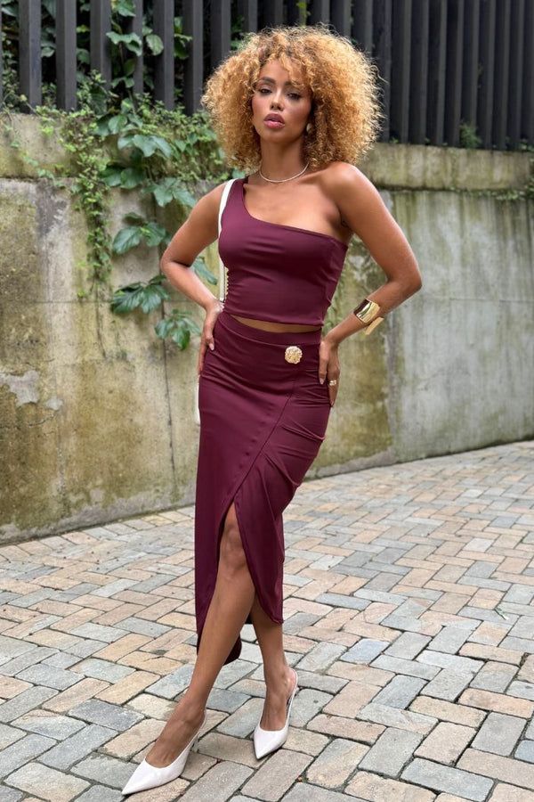 Set Falda Larga DF14190 para mujer dyaboo vinotinto